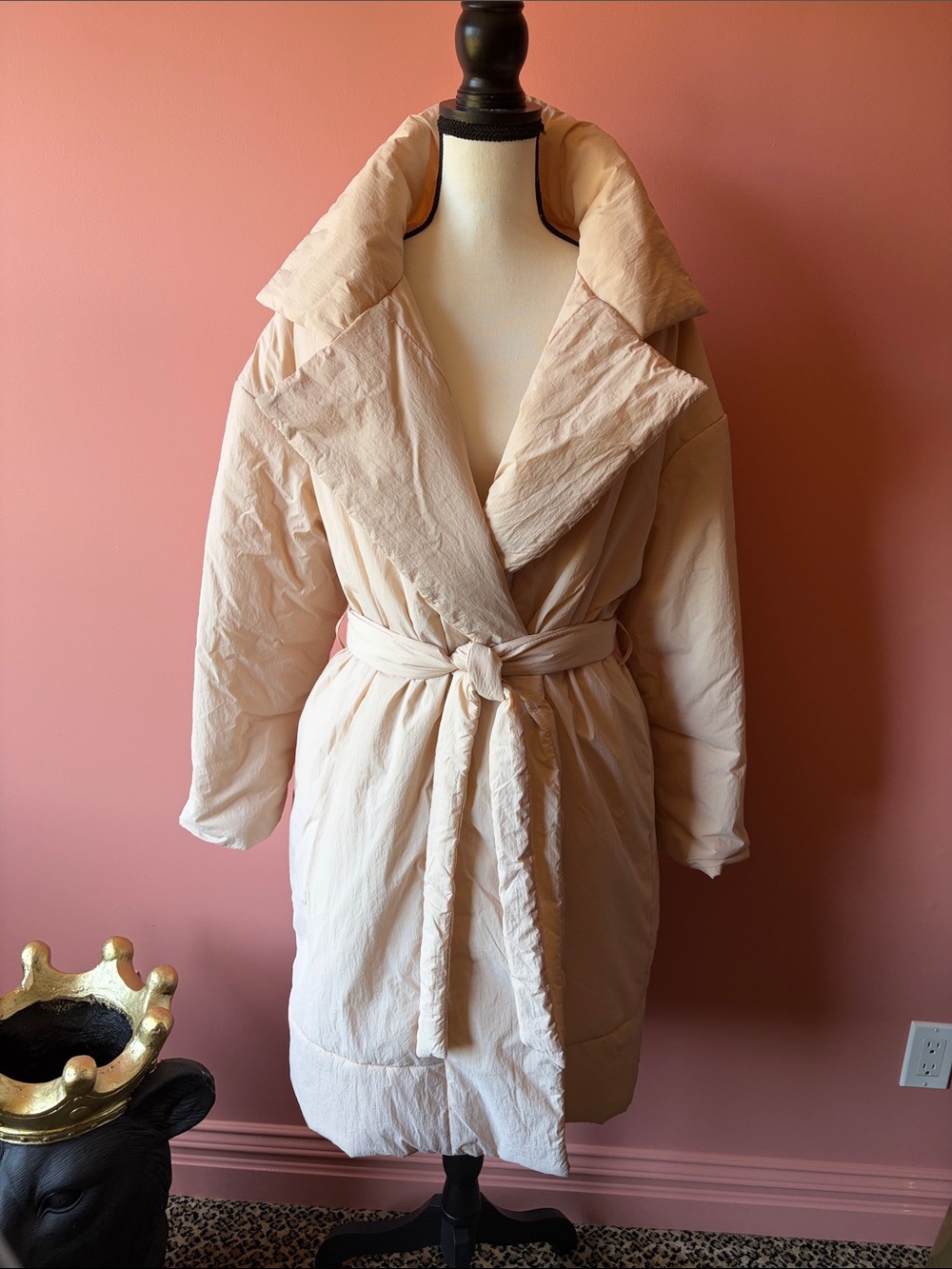 Pale pink ‘A new day’ Belted Puffer Wrap Coat